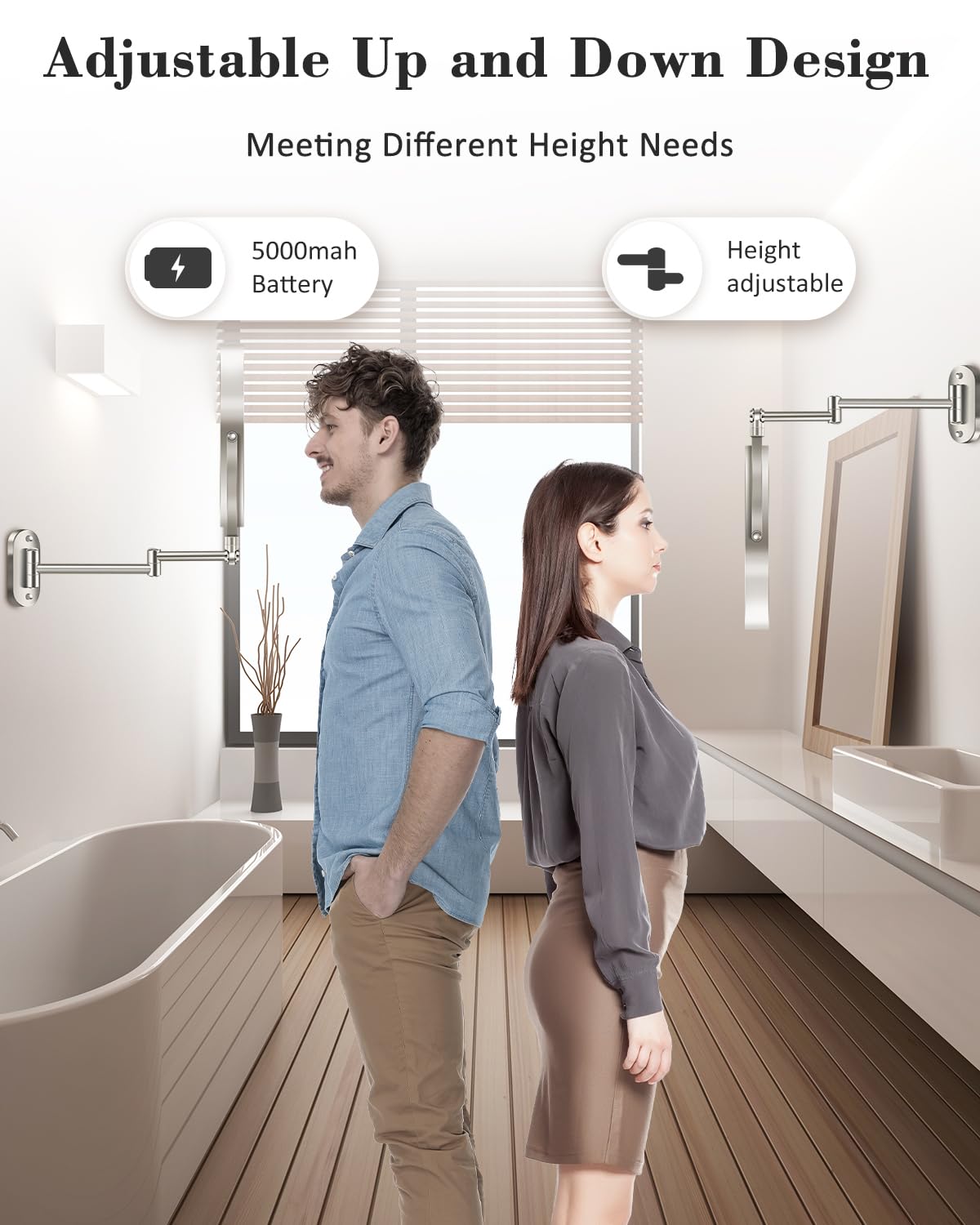 VFD 9'' 30X/1X Wall Mounted Height Adjustable Lighted Magnifying Makeup Mirror – close-up detail in Brushed Nickel-9in