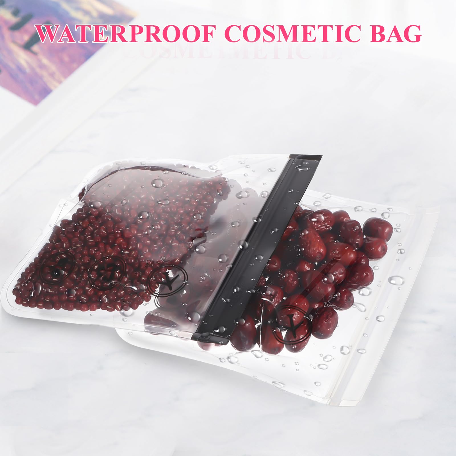 Beavorty 6-pack EVA toiletry bags with black frame, portable travel makeup organizer pouches for women and men, cosmetic storage case.