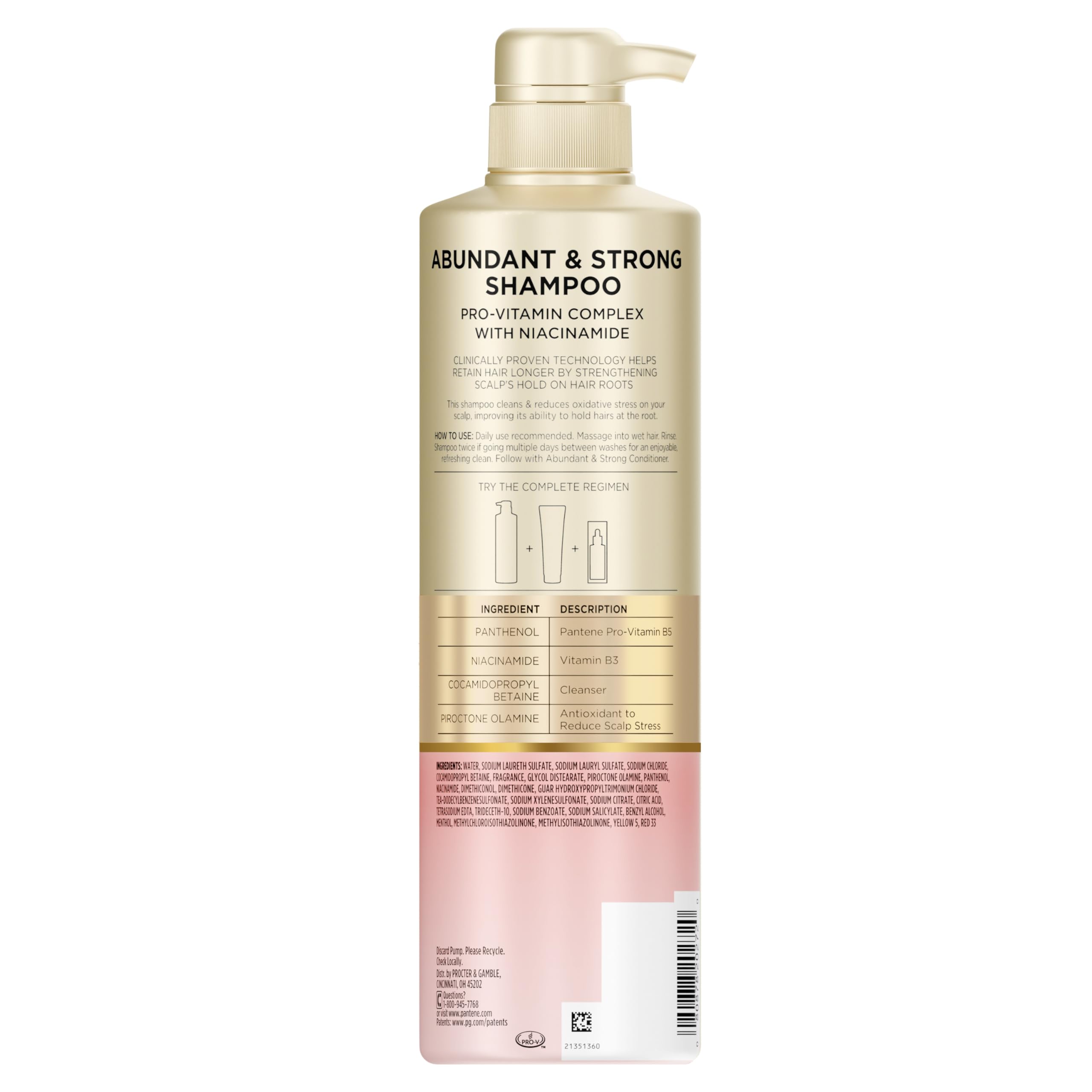 Pantene Abundant & Strong hair care set with shampoo, conditioner, and serum for thicker, healthier hair with B5 complex and niacinamide.