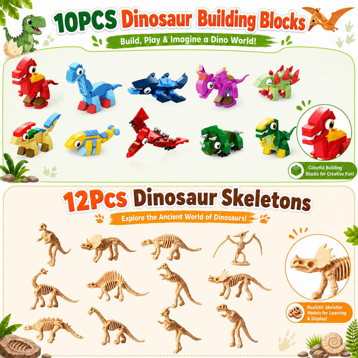 SNLN Dinosaur Party Favors for 10 Kids, Dino Birthday Goodie Bag Fillers – full view