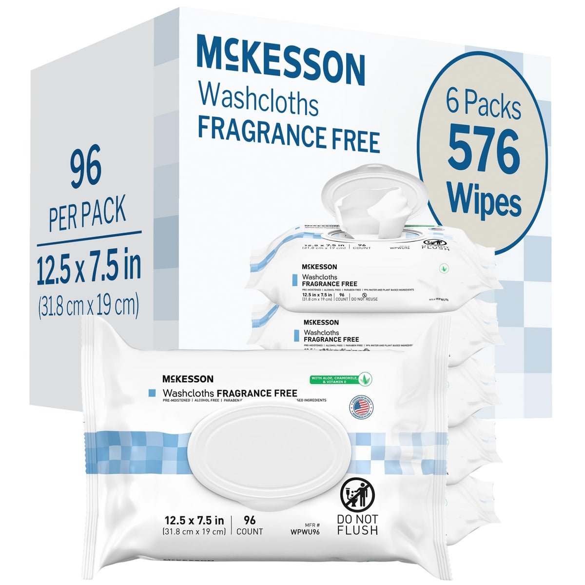 McKesson Washcloth Wipes for Adults Unscented - McKesson Official Imagery - 2