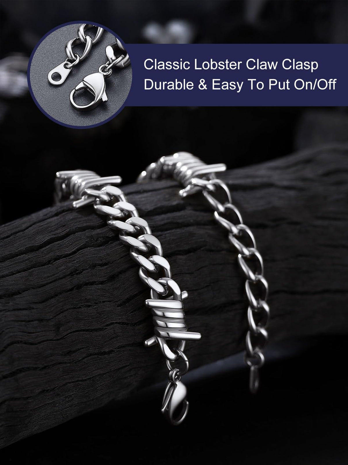 Bandmax Bold Punk Stainless Steel Barbed Wire Chain Bracelet, Adjustable – product photo (Link)