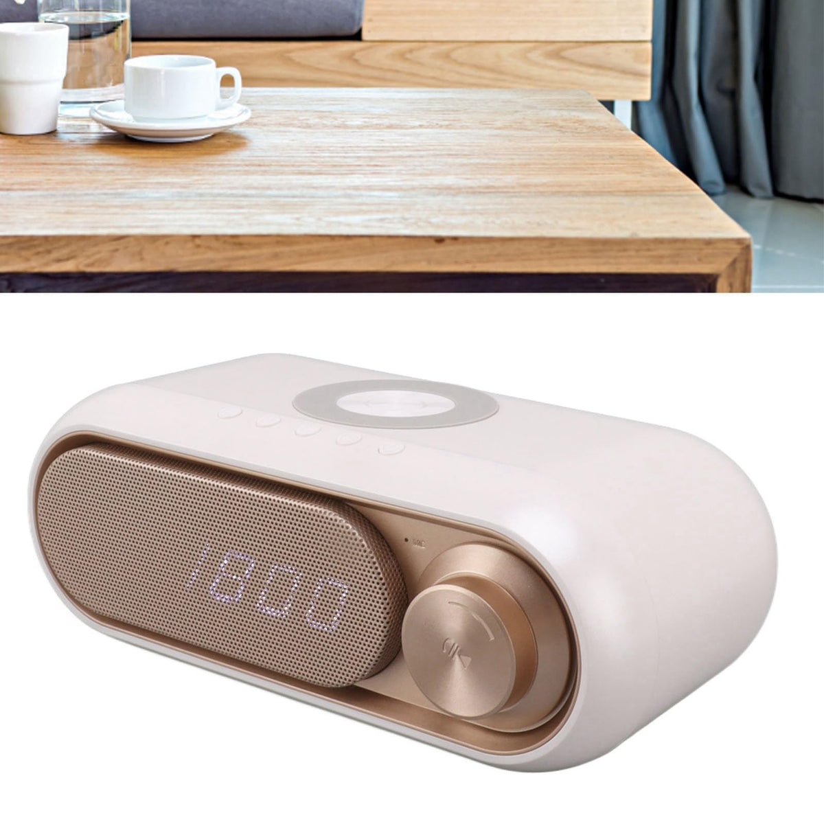 3 in 1 Wireless Charger Speaker with FM Radio Alarm Clock - Gavigain Official Imagery - 2