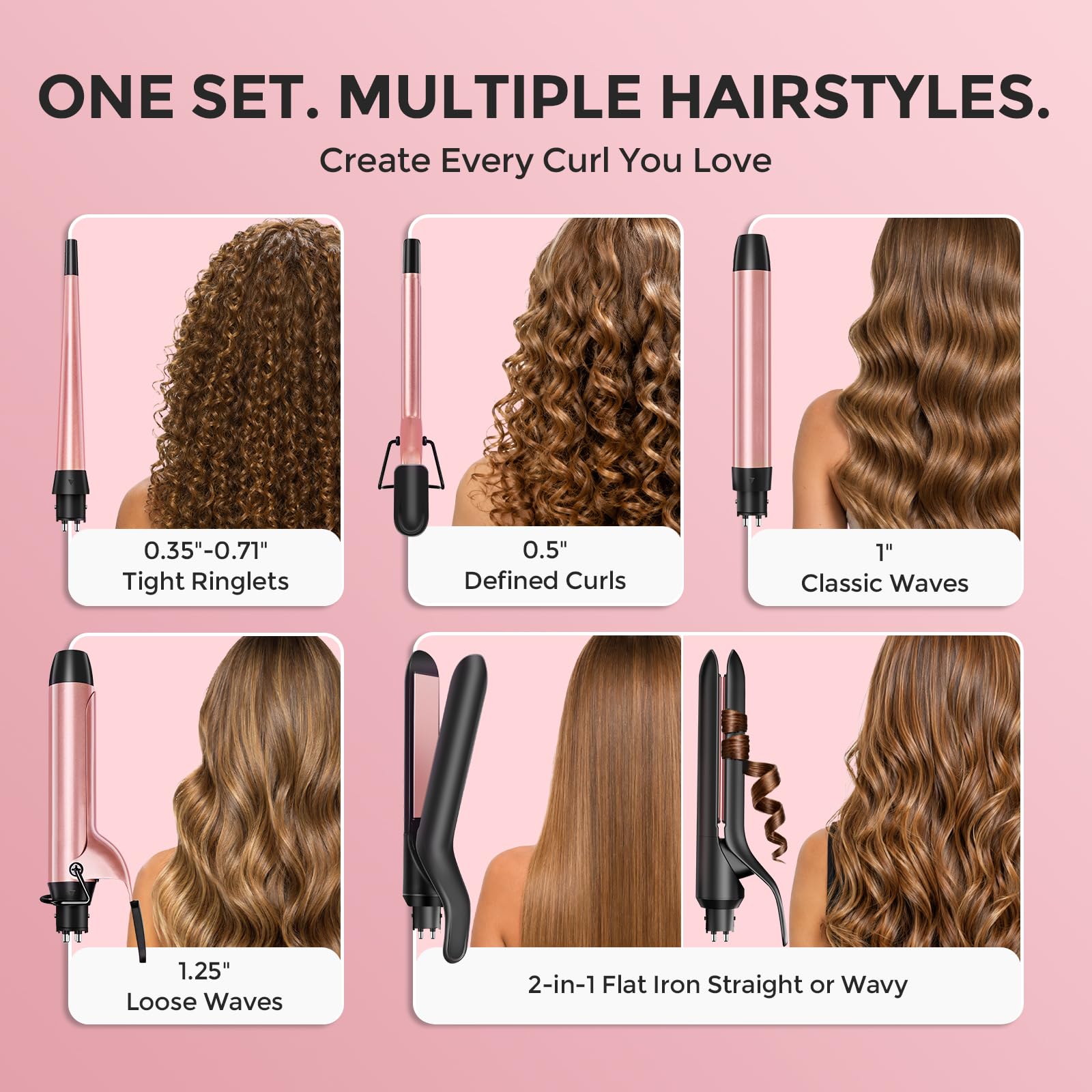 Ufree 5-in-1 Curling Iron Set | Ceramic Barrels & Flat Iron