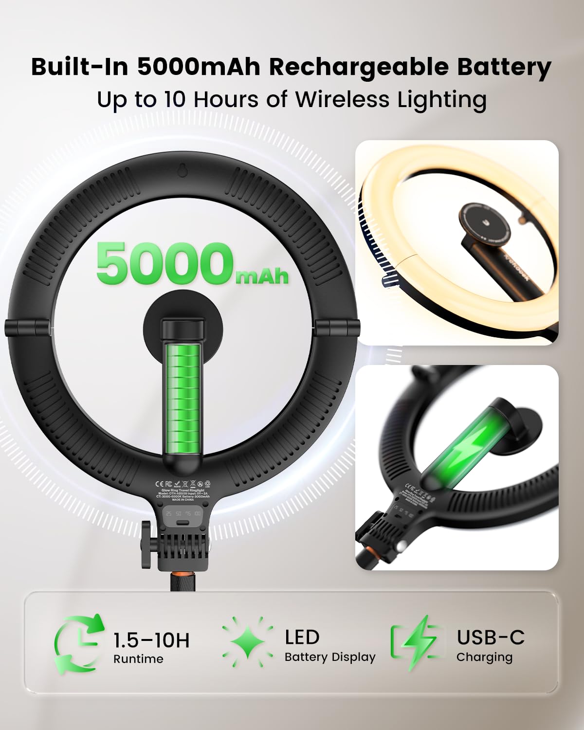 KraftGeek Ring Light with Stand, Magnetic Phone Tripod with Light – product photo (Continuous Output Lighting)