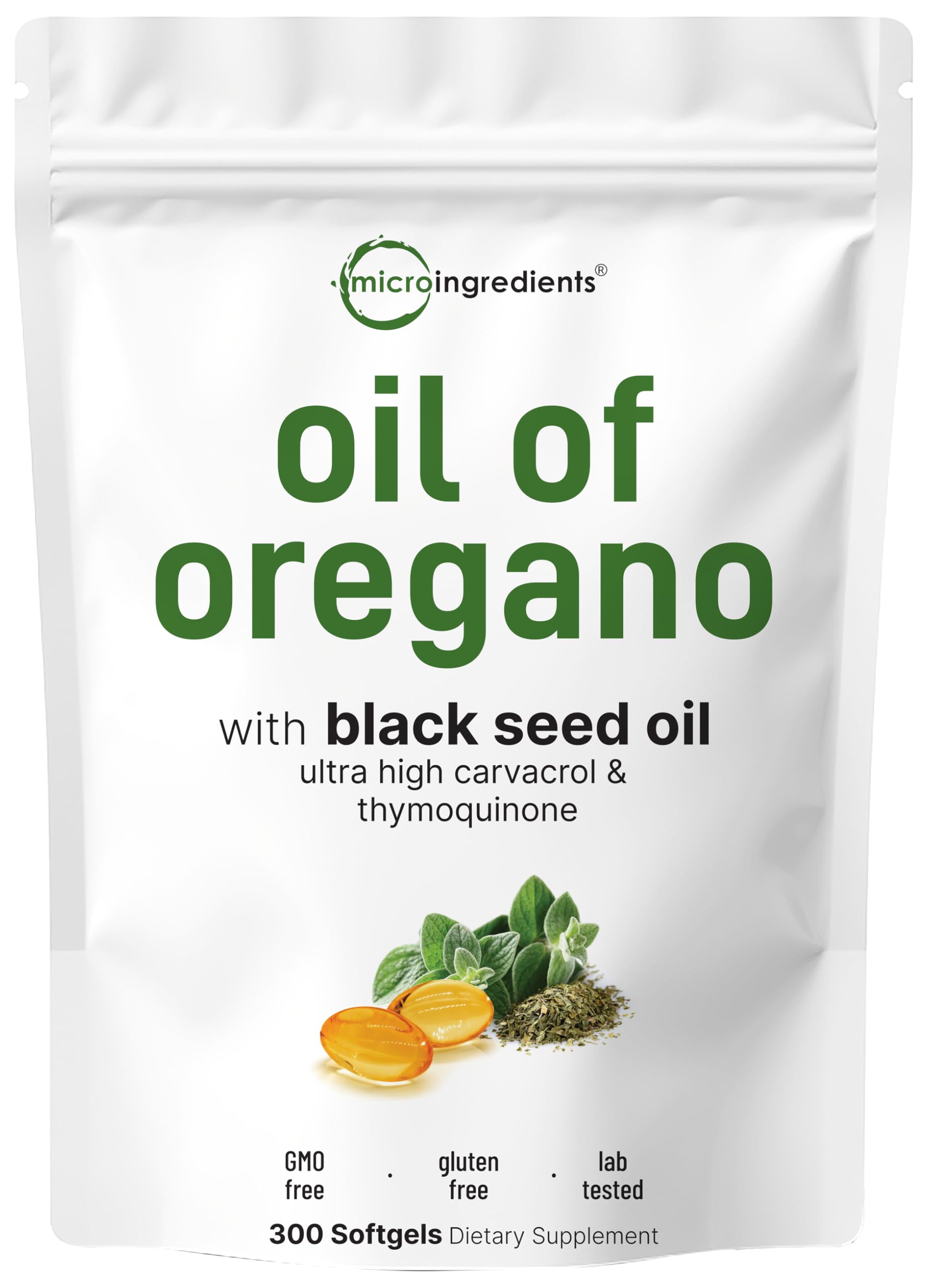 Micro Ingredients Oil of Oregano with Black Seed Oil, 300 Softgels
