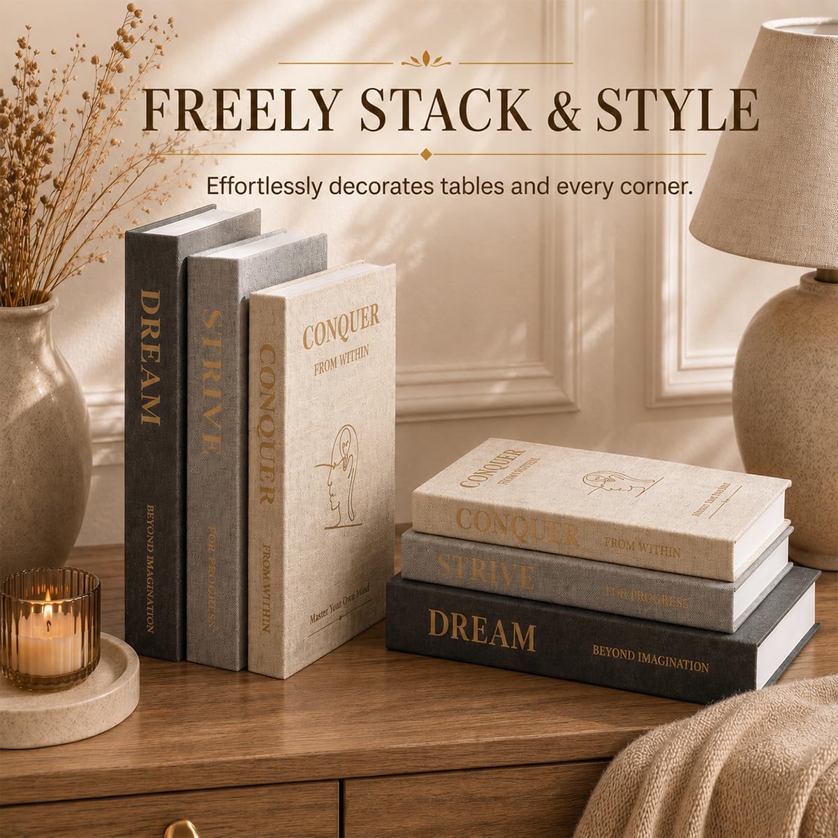 Oxdigi Decorative Books, Set of 3 Linen Coffee Table Books – full view