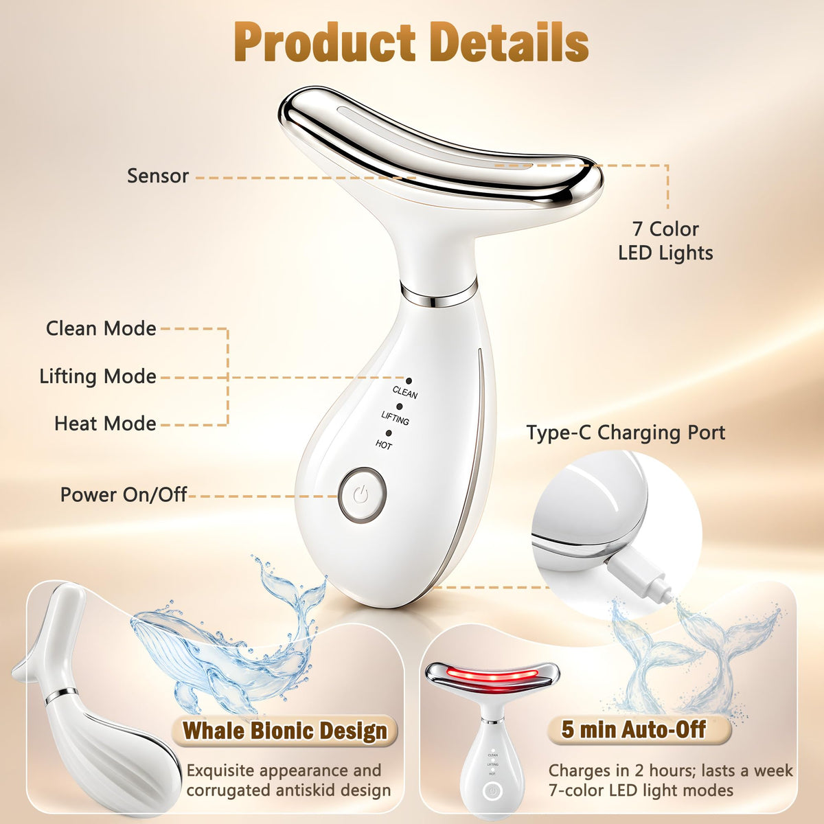7 Color LED Facial Massager Face Neck Heated Microcurrent - Cencalo Official Imagery - 5