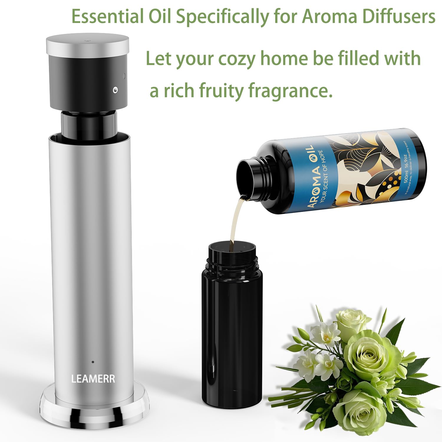 LEAMERR Crown Scent diffuser oil 500ml, essential oil for hotel aroma, clear bottle with label and cap, ideal for air freshening