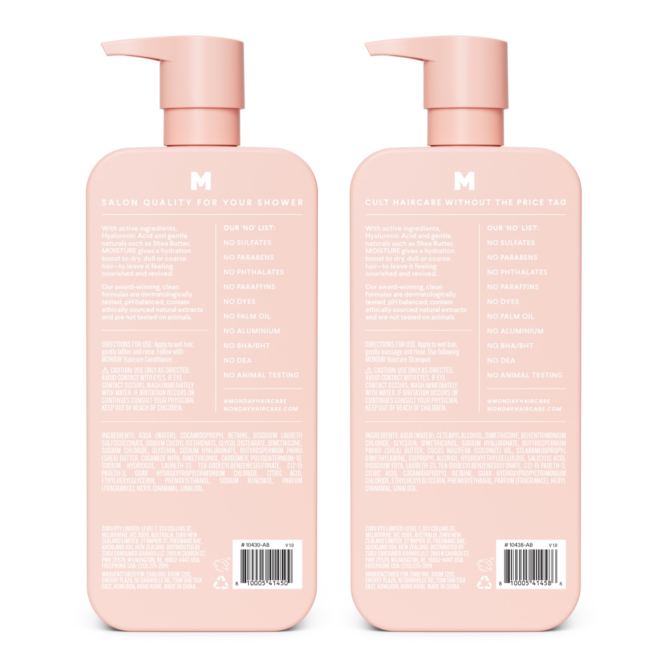 MONDAY HAIRCARE Moisture Shampoo and Conditioner set for dry, frizzy hair with coconut oil, rice protein, shea butter, and Vitamin E