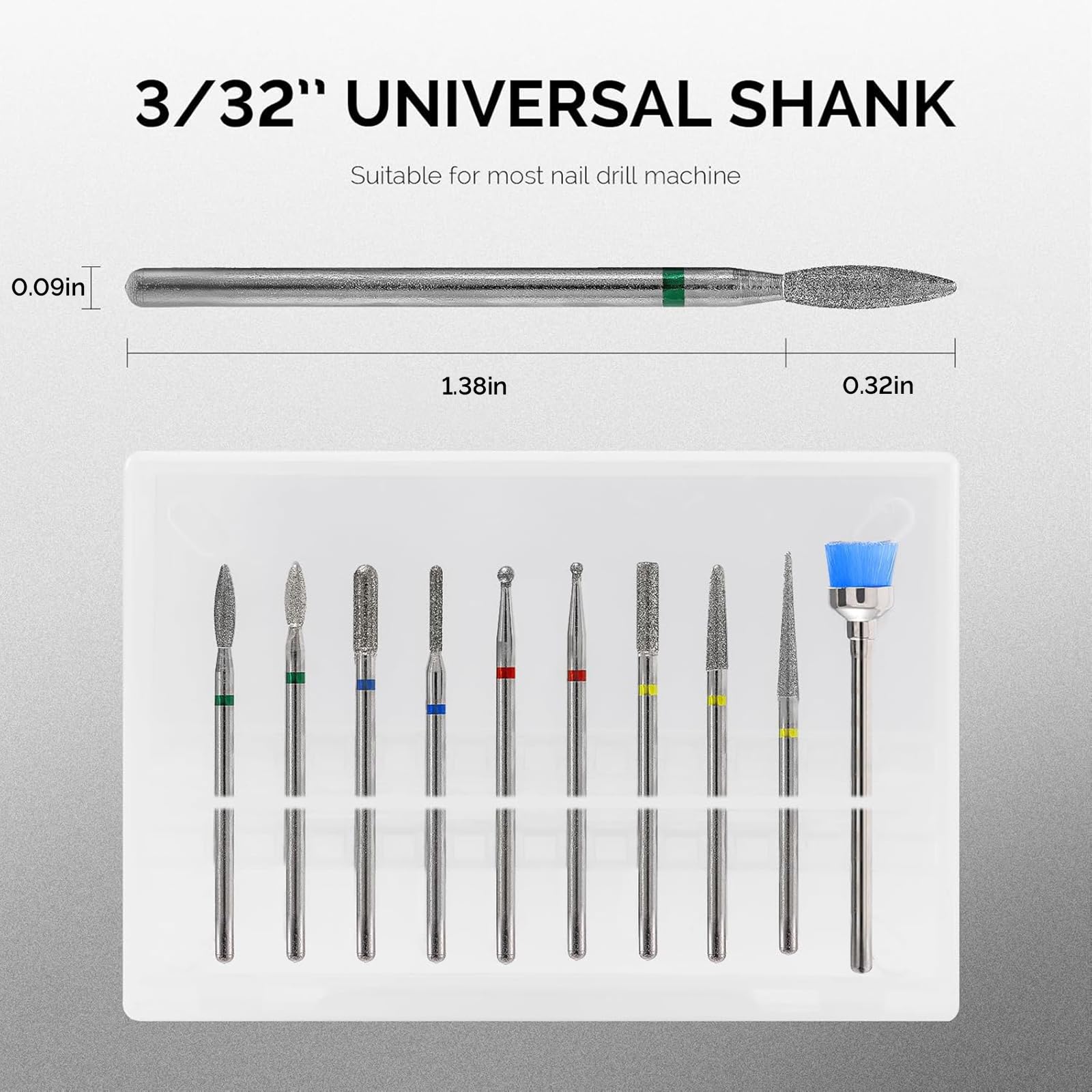 MelodySusie 10pcs Nail Drill Bits Diamond Cuticle Set Silver