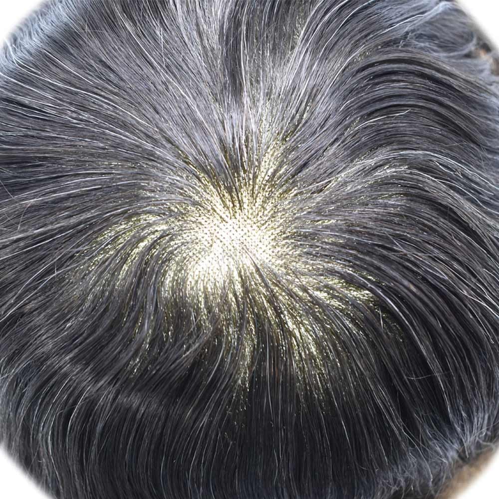 Curve Hair Mens Toupee Human Hair Piece Replacement System Monofilament Wig Hair Unit for Men Durable Poly Coated Mens Hairpiece (#220 Darkest Brown+20% Gray, 6"X8")