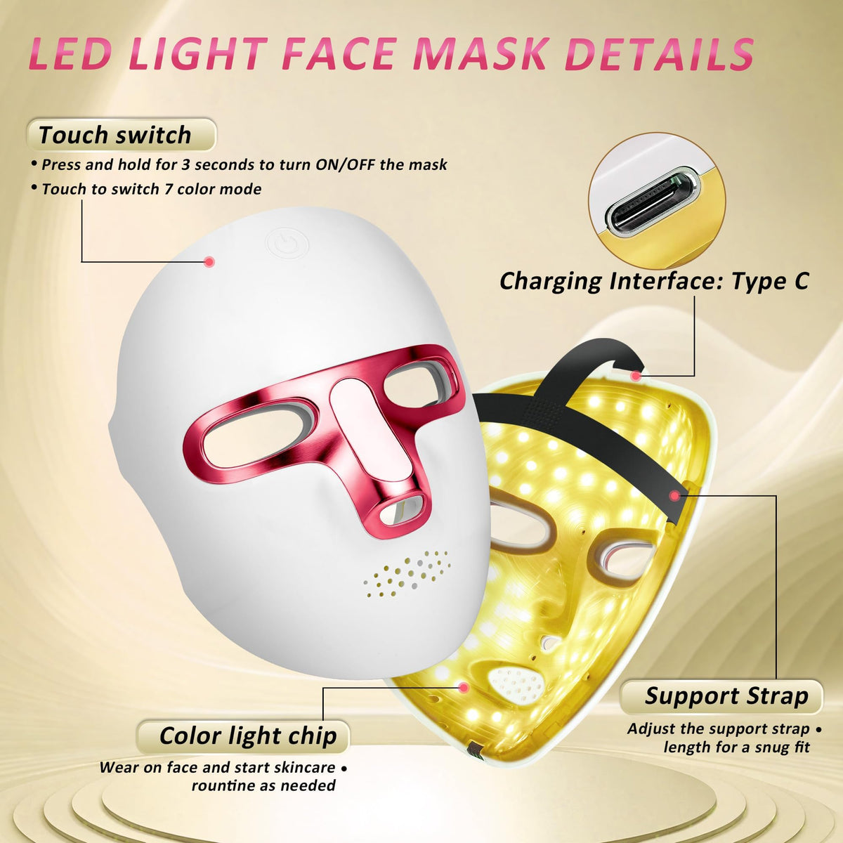 Red Light Therapy for Face LED Facial Mask Rechargeable - CAMLKE Official Imagery - 8