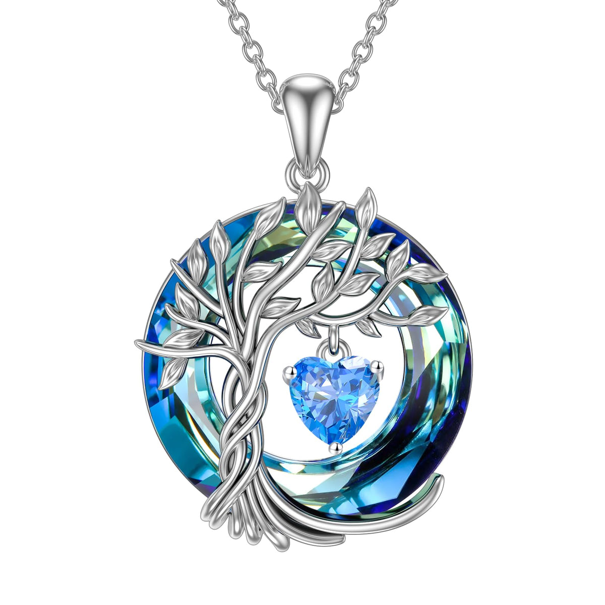 TOUPOP Tree of Life Birthstone Necklaces 925 Sterling Silver Irish Celtic Tree Pendant with Blue Crystal Jewelry Christm