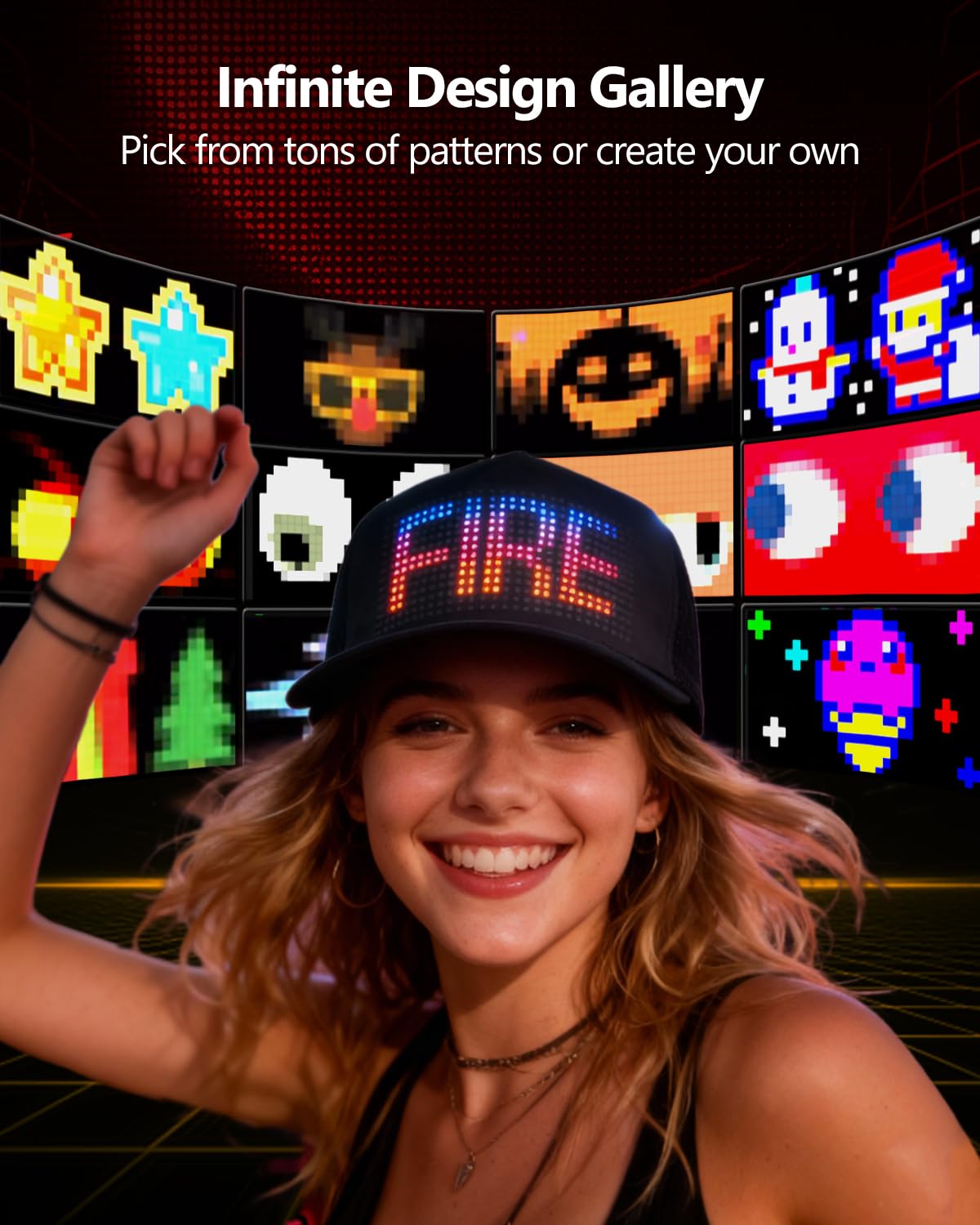 JDVOOTD Programmable LED Hat Bluetooth App Control, Custom Text Smart Baseball Cap, Rave Party Funny Hats, for Men – 100