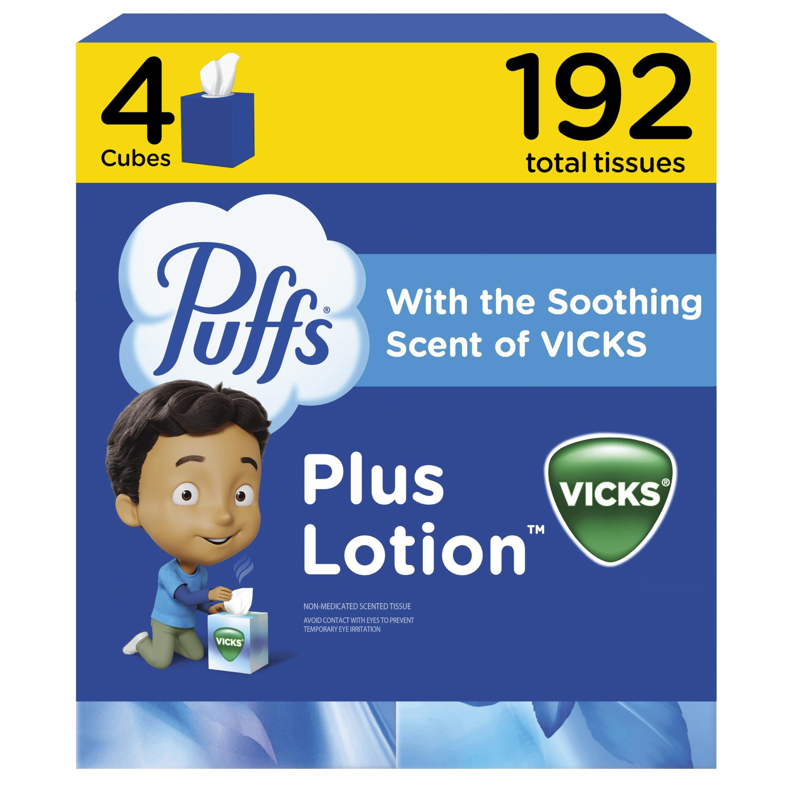 Puffs Plus Lotion with Vicks Facial Tissues, 4 Cubes, 48 Tissues - Product Imagery