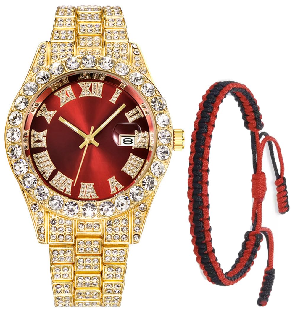 SENRUD Unisex Crystal Rhinestone Watch Roman Numerals Big Dial Hip Hop Wrist Watch