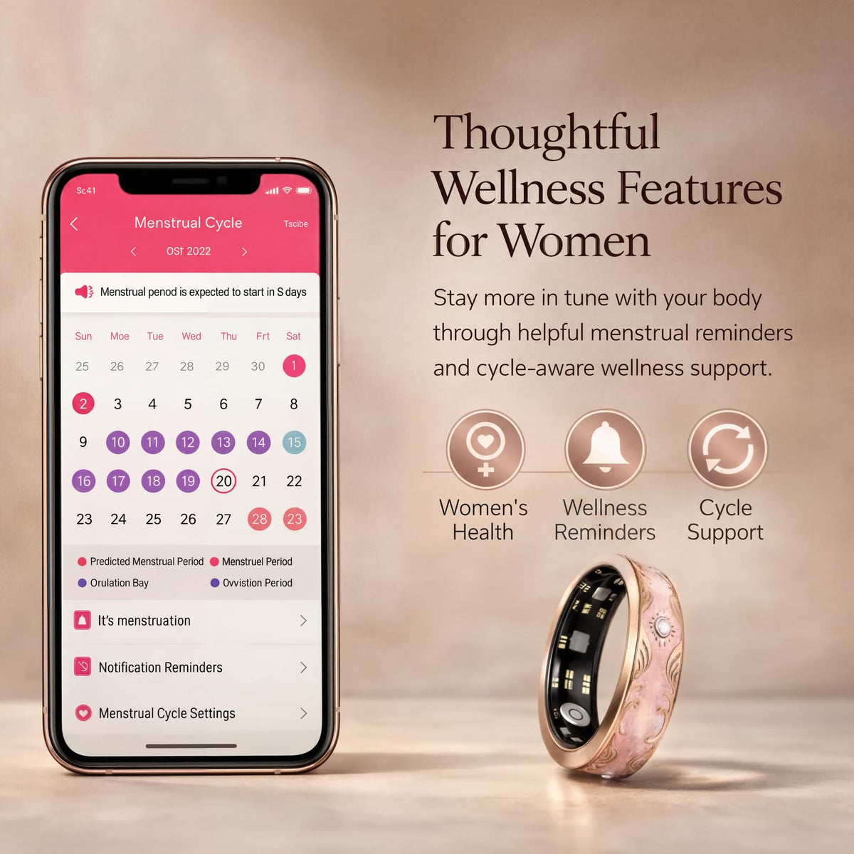 BKWAT Smart Ring for Women, Sleep Tracker and Health Ring with Heart Rate, SpO2, HRV, Multi-Sport Tracking, IP68 Waterpr