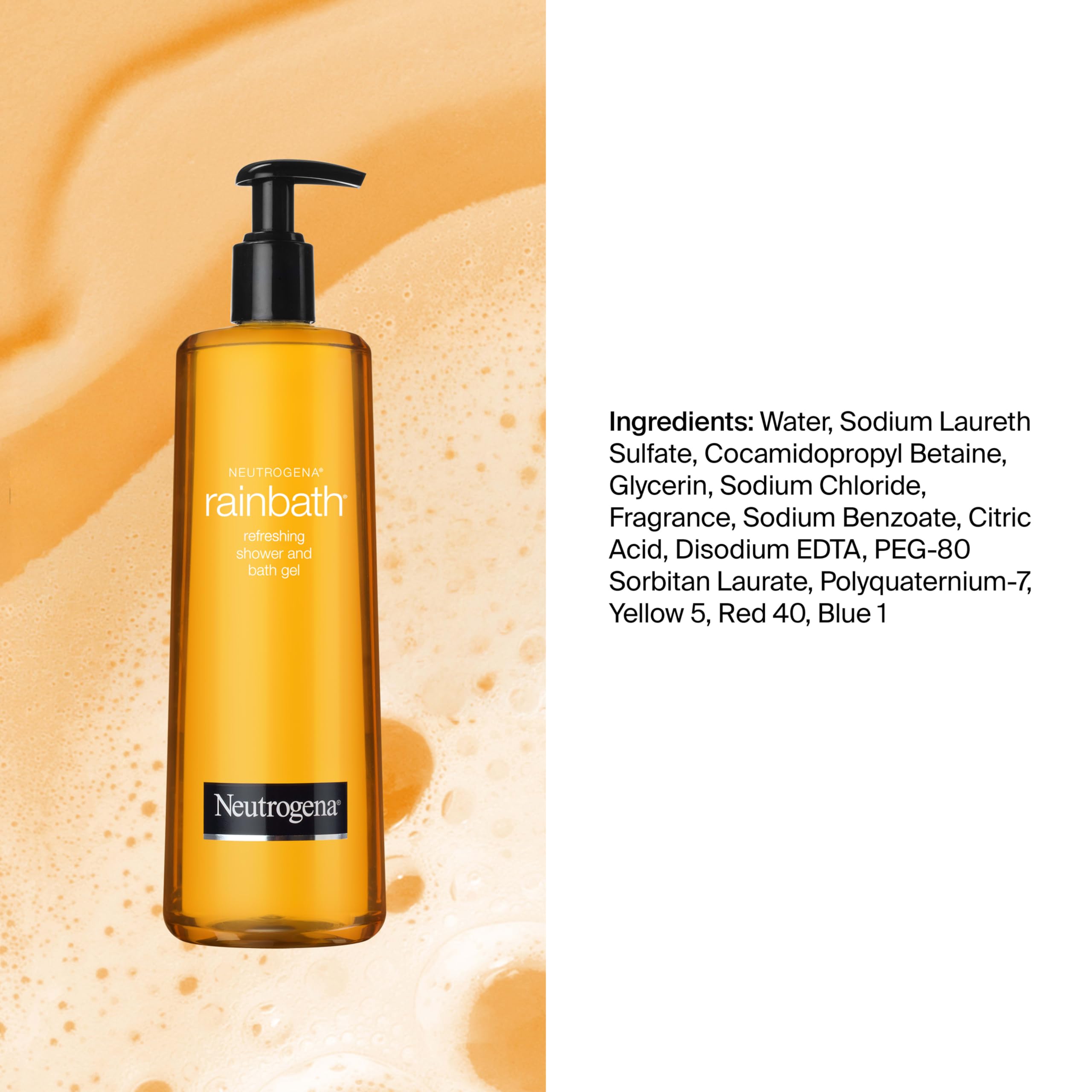 Neutrogena Rainbath Shower Gel and Body Wash in a 32 oz bottle, skin cleaning agent with clear liquid and pump dispenser.