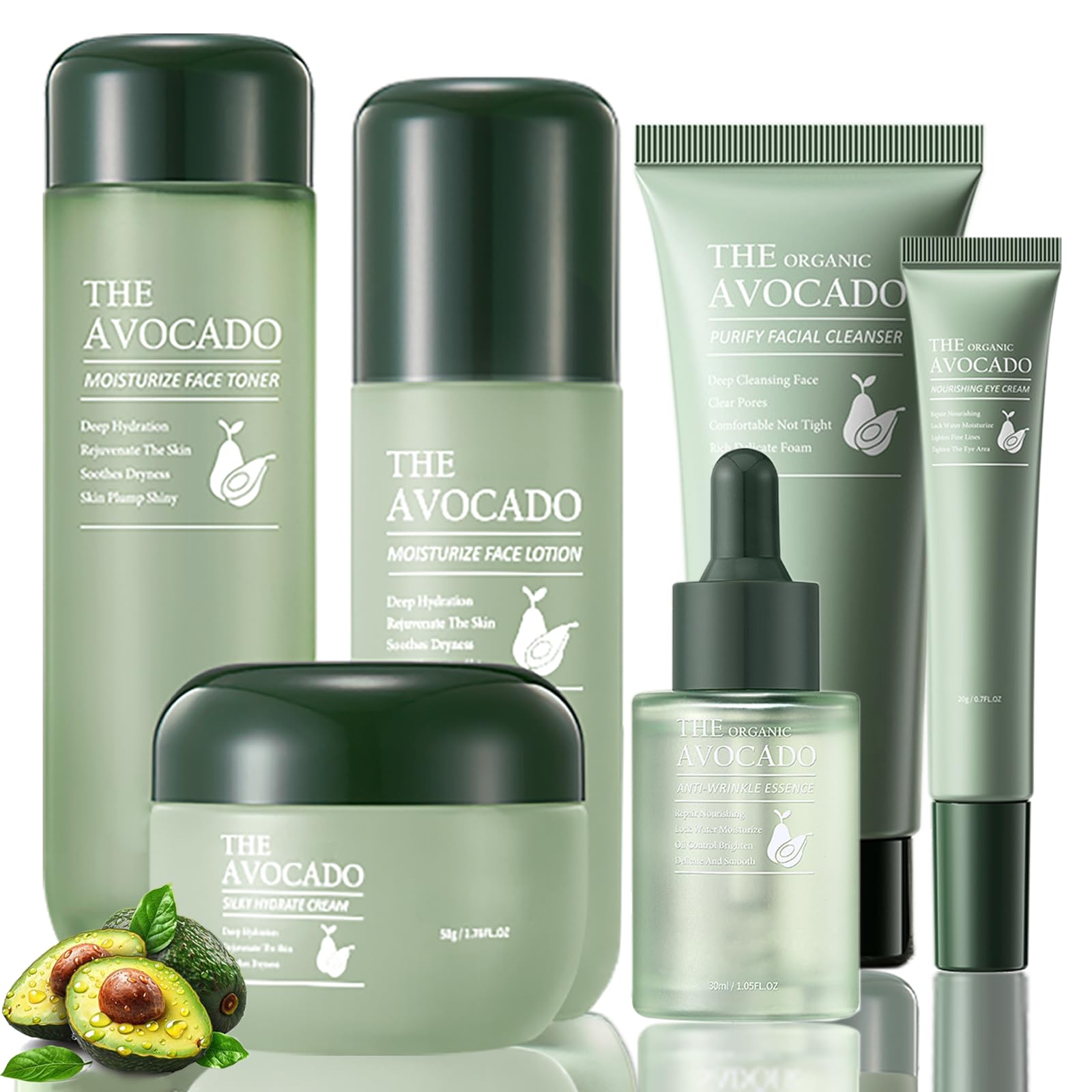 Avocado Facial Set - 6PCS, Cleansing to Lotion to Rich Cream, - Product Imagery