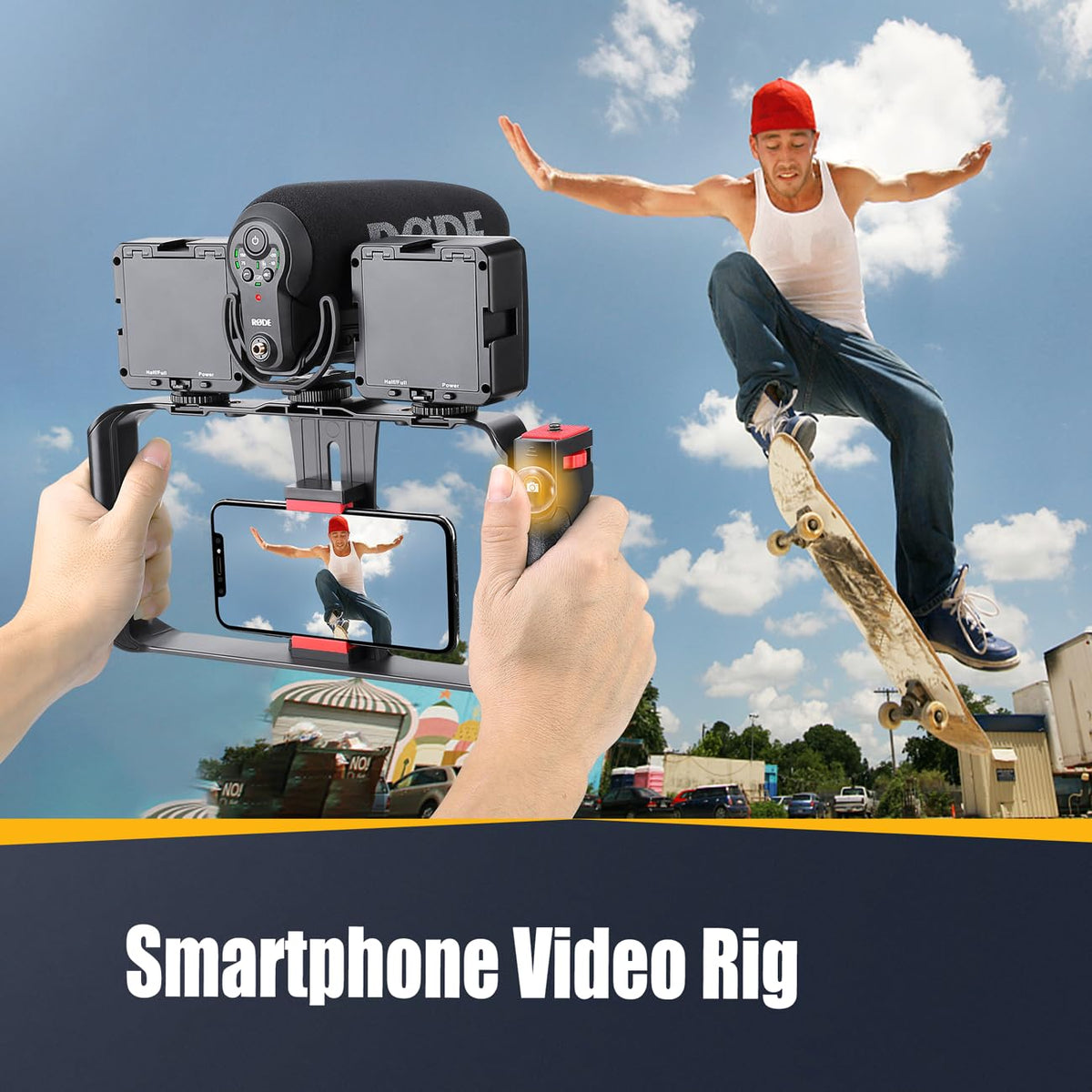 Zeadio Camera Smartphone Handheld Stabilizer, Triple Cold-Shoe Handle Grip Compatible with All Camera Action Camera DSLR