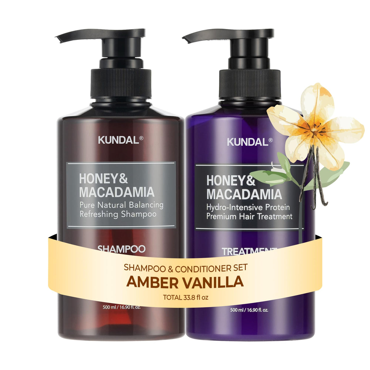 KUNDAL Honey & Macadamia Shampoo & Conditioner Set, [Amber Vanilla] – product photo (Shampoo &amp; Conditioner Sets)