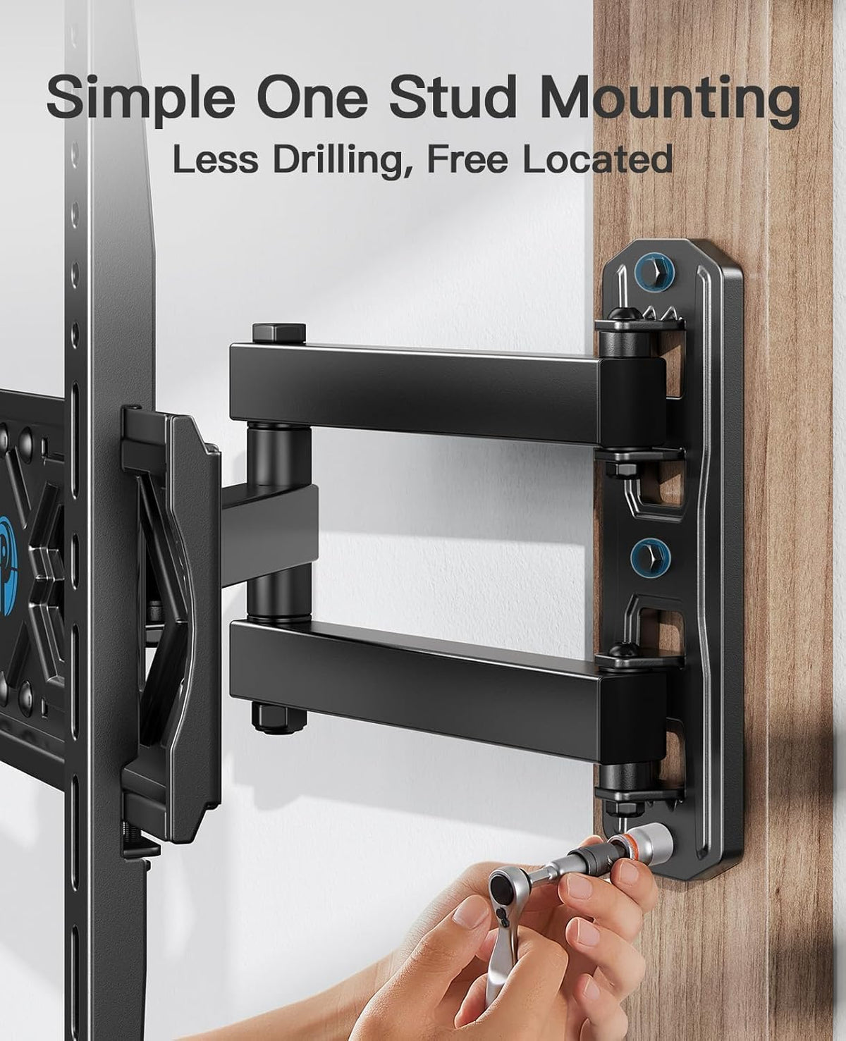 Pipishell Full Motion TV Wall Mount for 26–65 inch TVs up to 77 lbs – back view and specifications