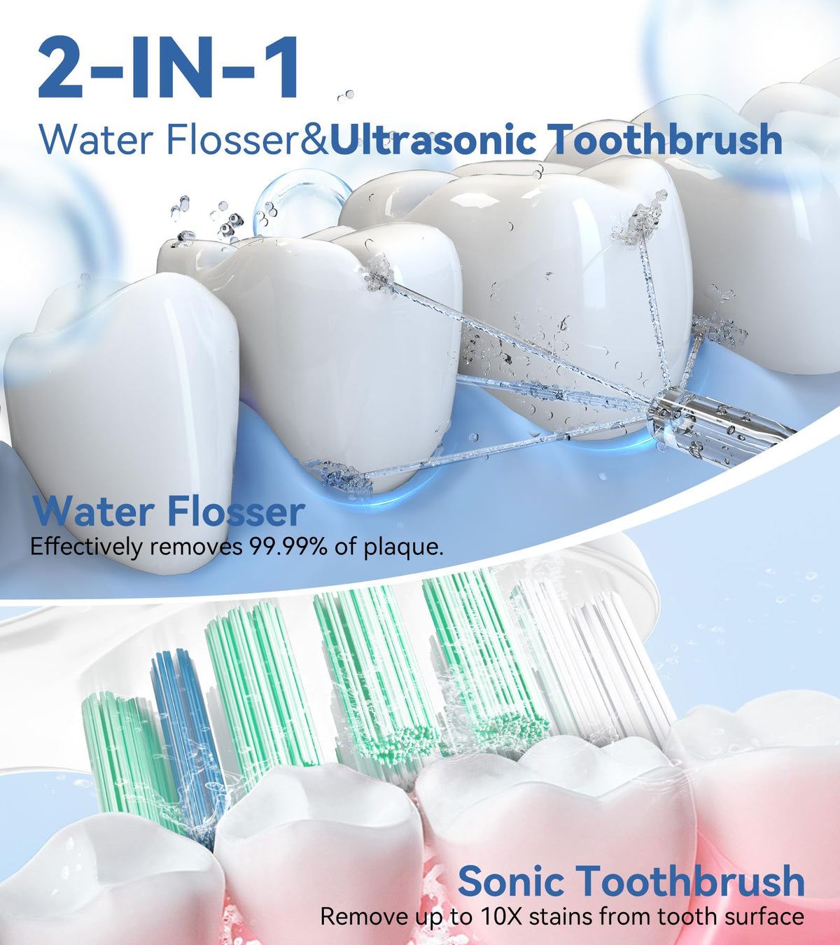 Water Flosser Ultrasonic Electric Toothbrush Combo 600ML - HEYAXA Official Imagery - 2