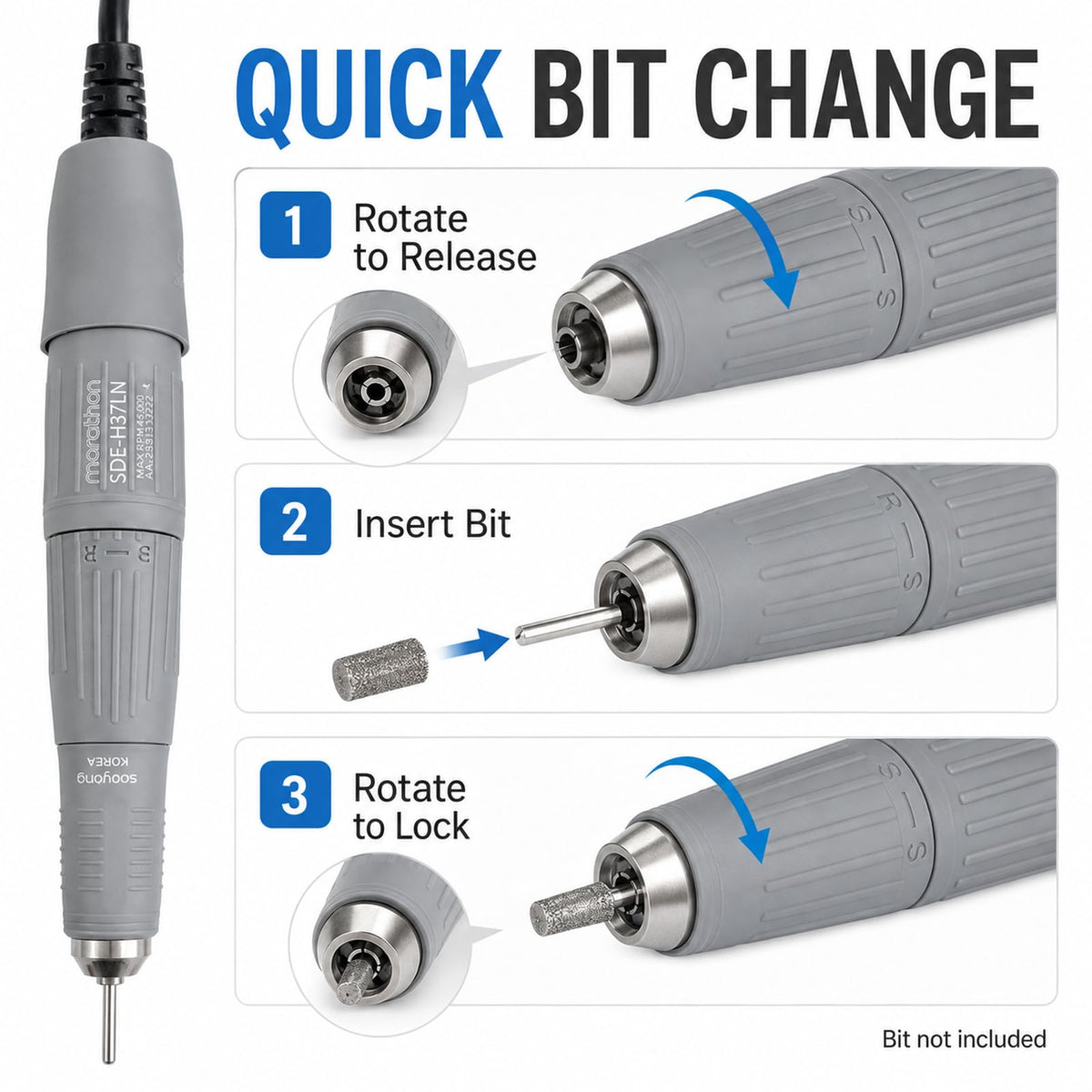 Lucky grass 7 SDE-H37LN 45000RPM High-Speed Micromotor Handpiece, Electric Grinding & Polishing Tool with 2.35mm Chuck, 