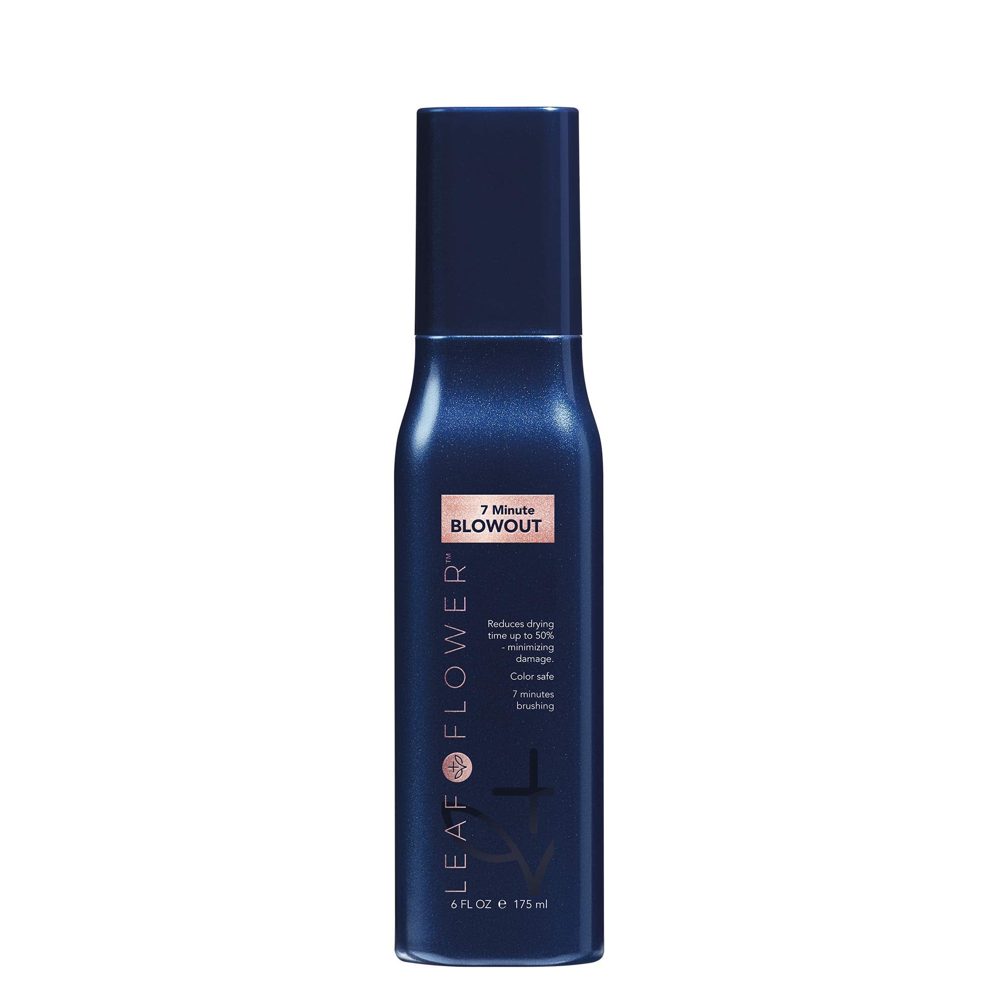 Leaf & Flower 7 Minute Blowout hair styling agent in 6oz/175ml bottle, designed to create smooth, voluminous blowouts.