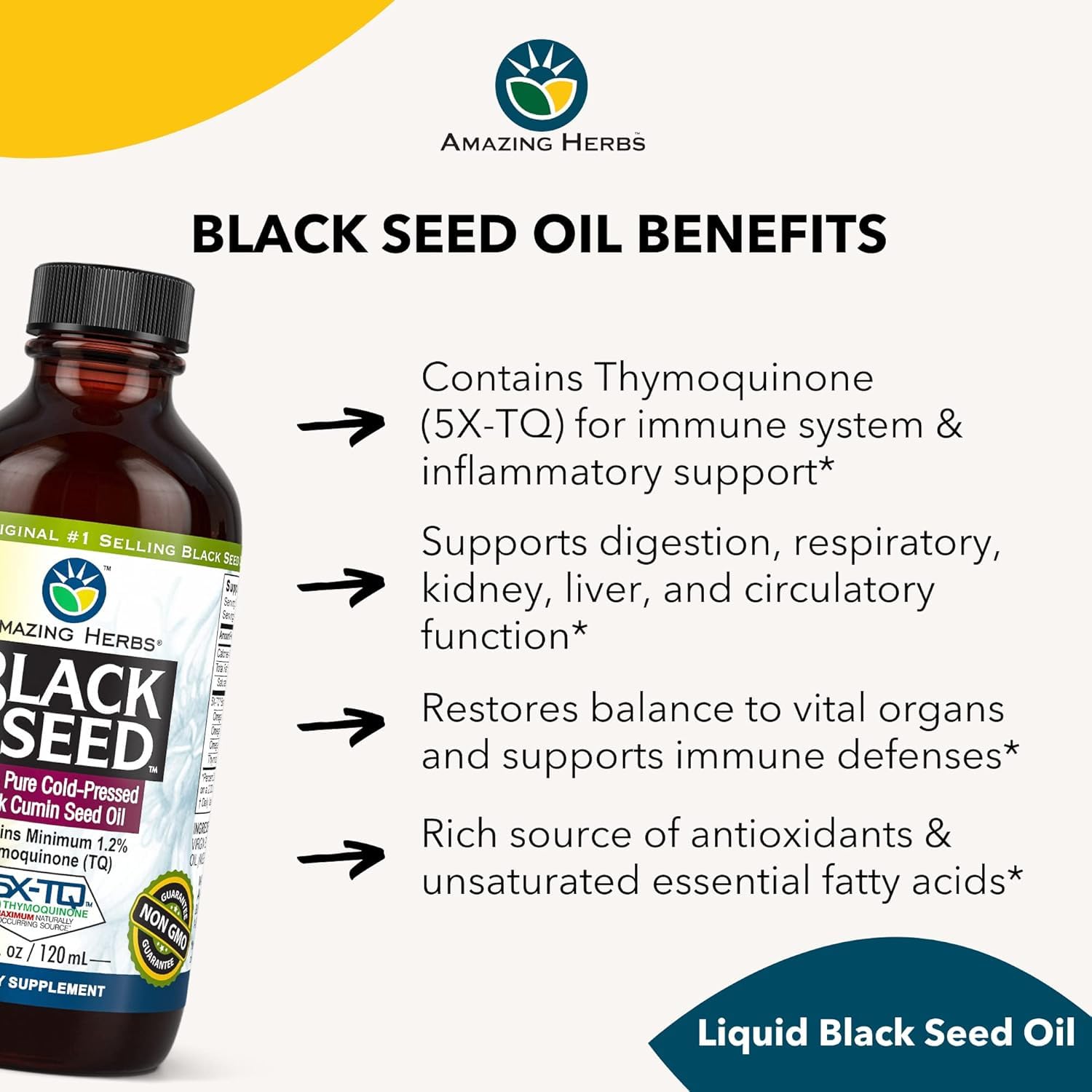 Amazing Herbs Premium Black Seed Oil Liquid - 4 Fl Oz Glass Bottle