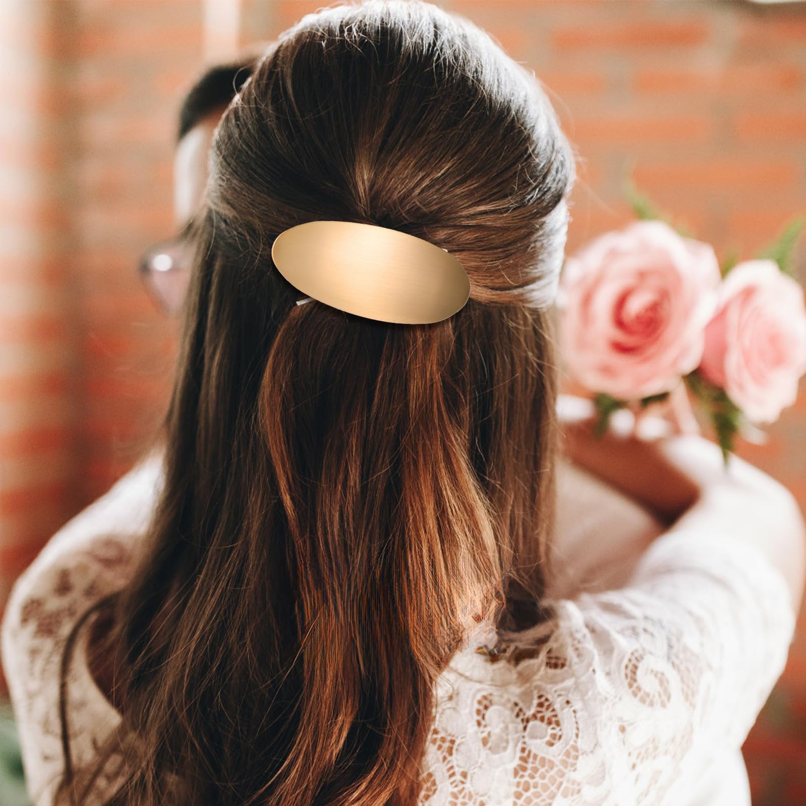 2 Pcs French Metal Oval Hair Barrettes Set Alloy Hair Clips for Women