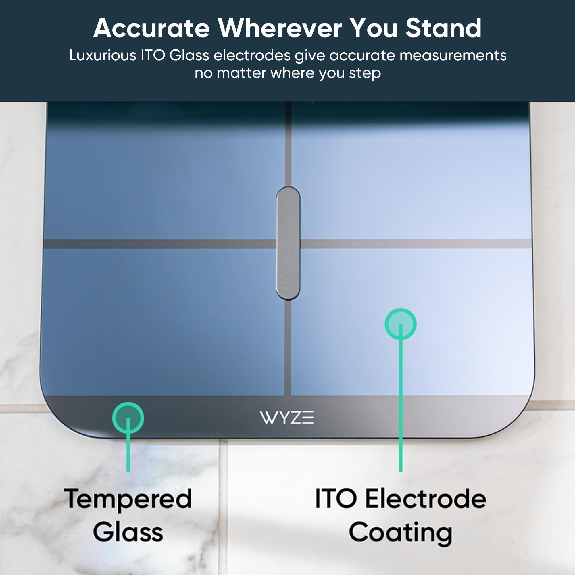 Wyze Smart Scale X digital bathroom scale displaying body weight and fat measurement in black with a digital screen.