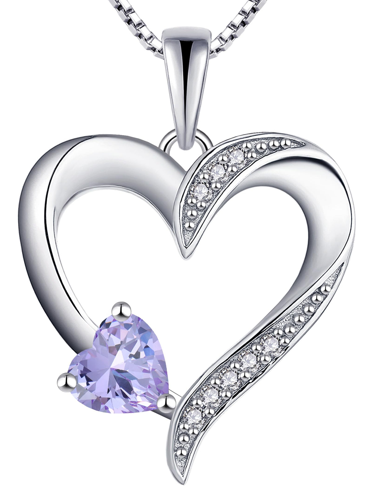 YL Heart Necklace 925 Sterling Silver Love Heart Pendant Birthstone Jewelry for Women – 06-alexandrite-Jun