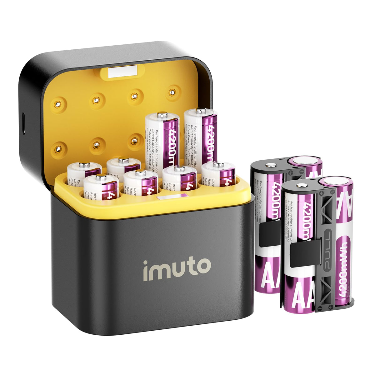 imuto Rechargeable aa Batteries with Charger 4200mWh 12 Pack - imuto Official Imagery - 1