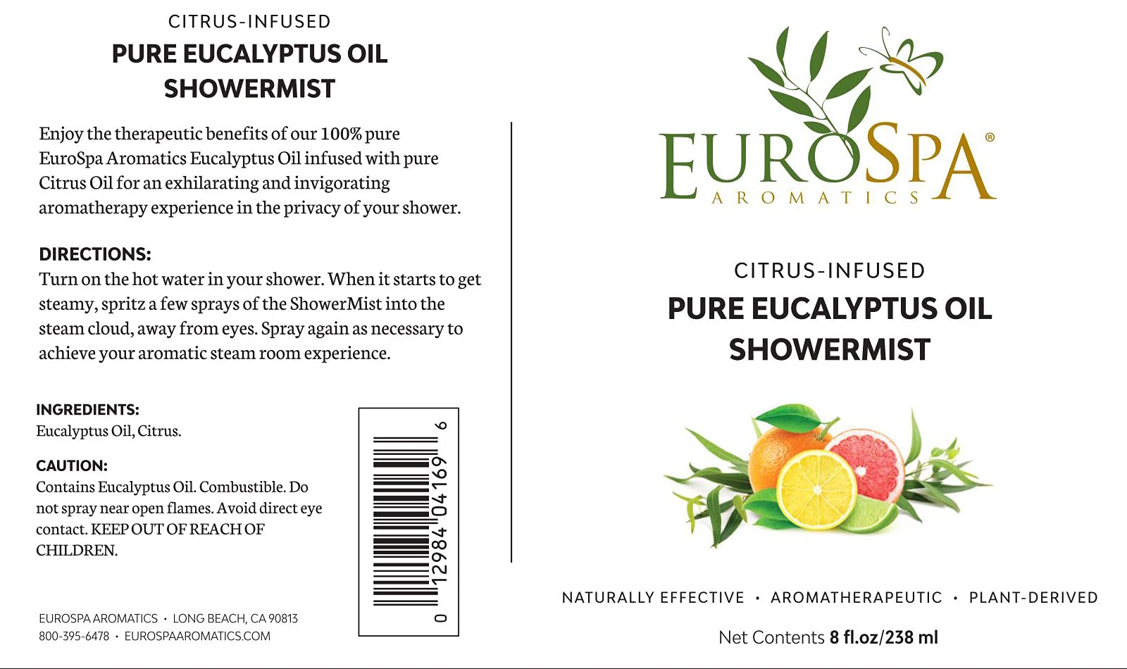 EuroSpa Pure Eucalyptus Oil Shower Mist & Steam Spray 2oz