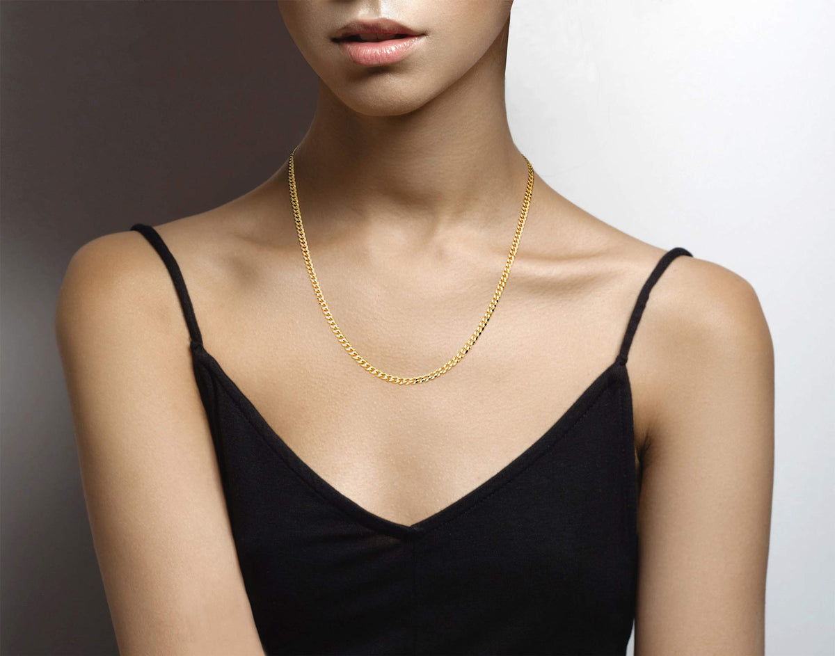 Miabella Italian 18K Gold Plated 925 Sterling Silver 3.5mm Cuban Link Chain – packaging and label