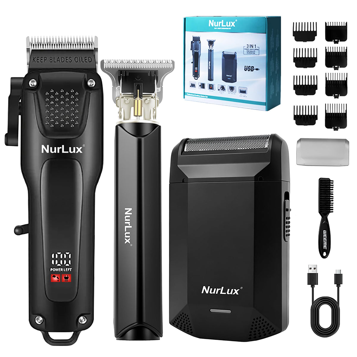 NurLux Hair Clippers for Men, 3-in-1 Cordless Beard Trimmer Grooming Kit – product photo (Hair Clippers)