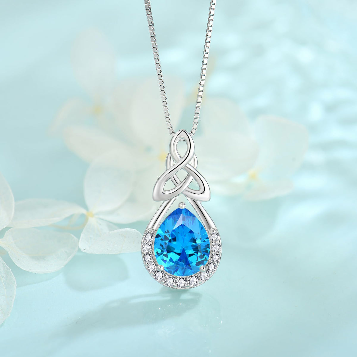 FJ Celtic Knot Pendant Necklace 925 Sterling Silver Birthstone Jewelry – packaging and label