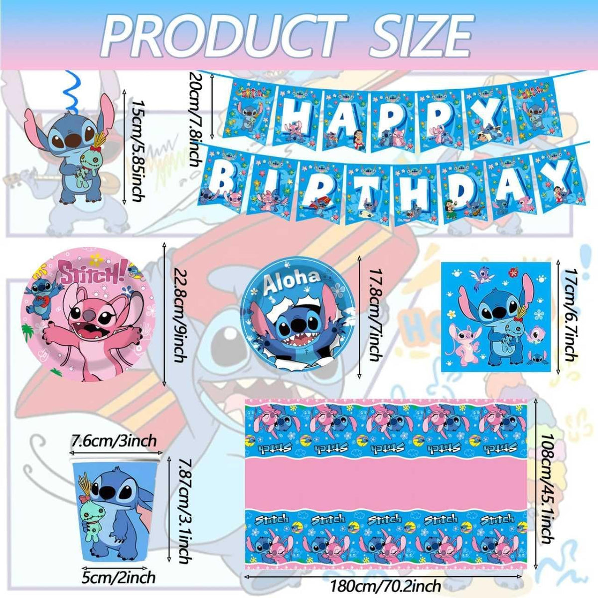 KROCEUS 88PCS For Stitch Party Supplies: 6 Hanging Swirls, 20 Napkins, 20 Cups, 20 Plates （9 inch）， 20 Plates 7（ inch）, 