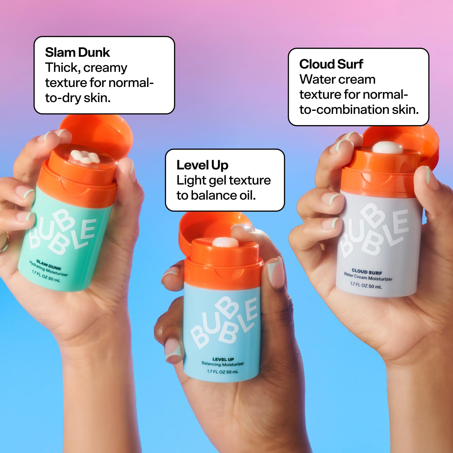 Bubble Skincare Cloud Surf Water Cream moisturizer for oily skin in a 50 ml jar, lightweight and hydrating skincare product.