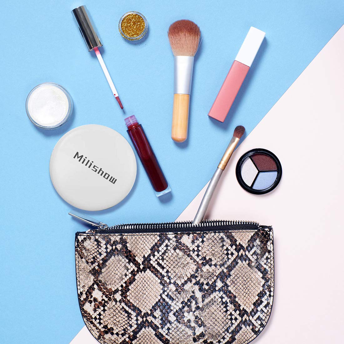 Milishow Compact Mirror with LED Light,1x/10x Magnifying Rechargeable Mirror,3.5in, Dimmable Travel Mirror for Purse,Poc