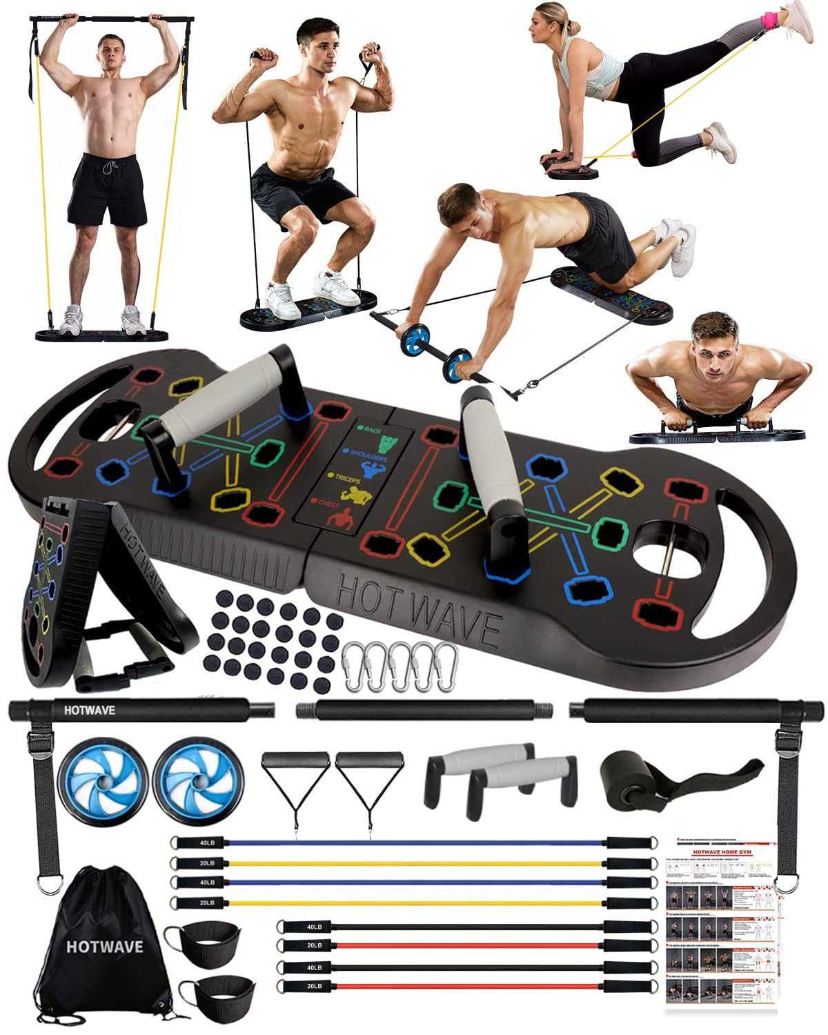 HOTWAVE Push Up Board, Portable PushUp Board, Foldable 20 in 1 Push Up Bar