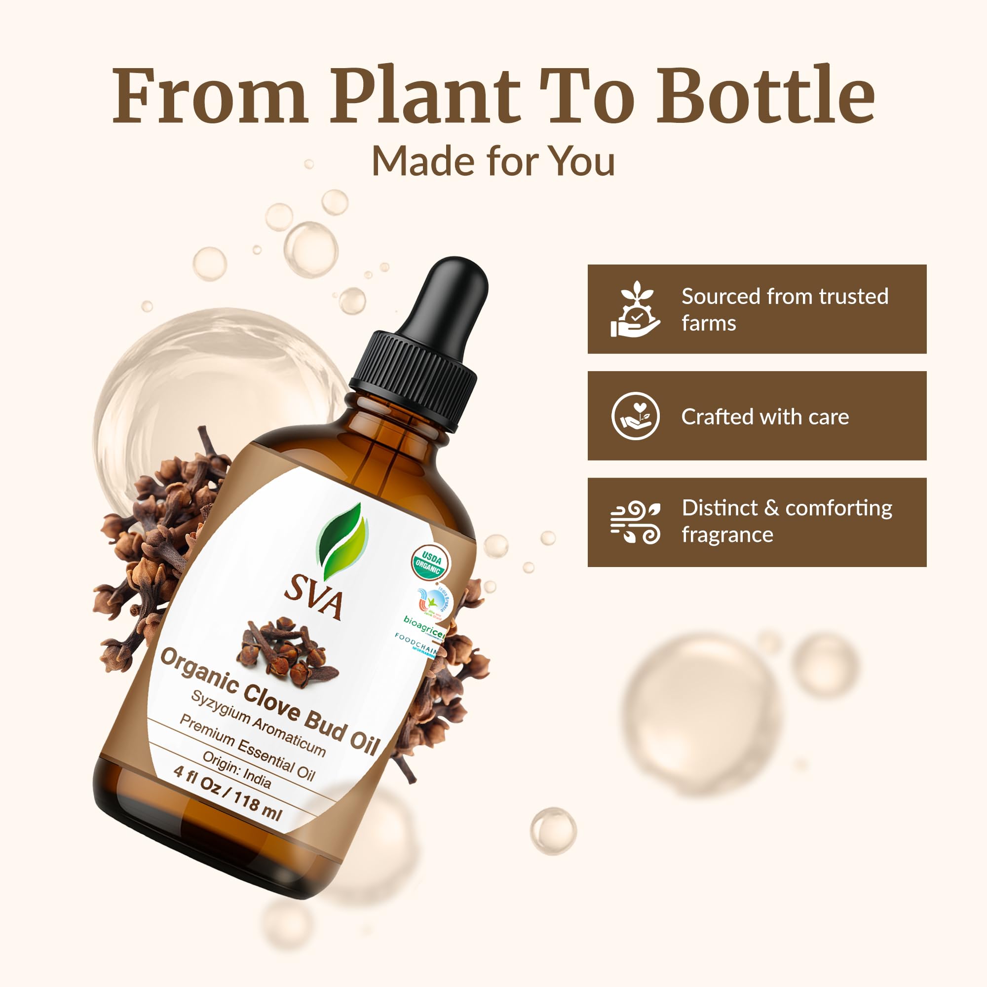 SVA Organics Organic Clove Bud Essential Oil 4oz Dropper