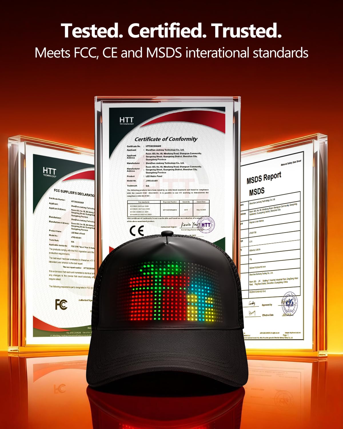 JDVOOTD Programmable LED Hat Bluetooth App Control, Custom Text Smart Baseball Cap, Rave Party Funny Hats, for Men – pro