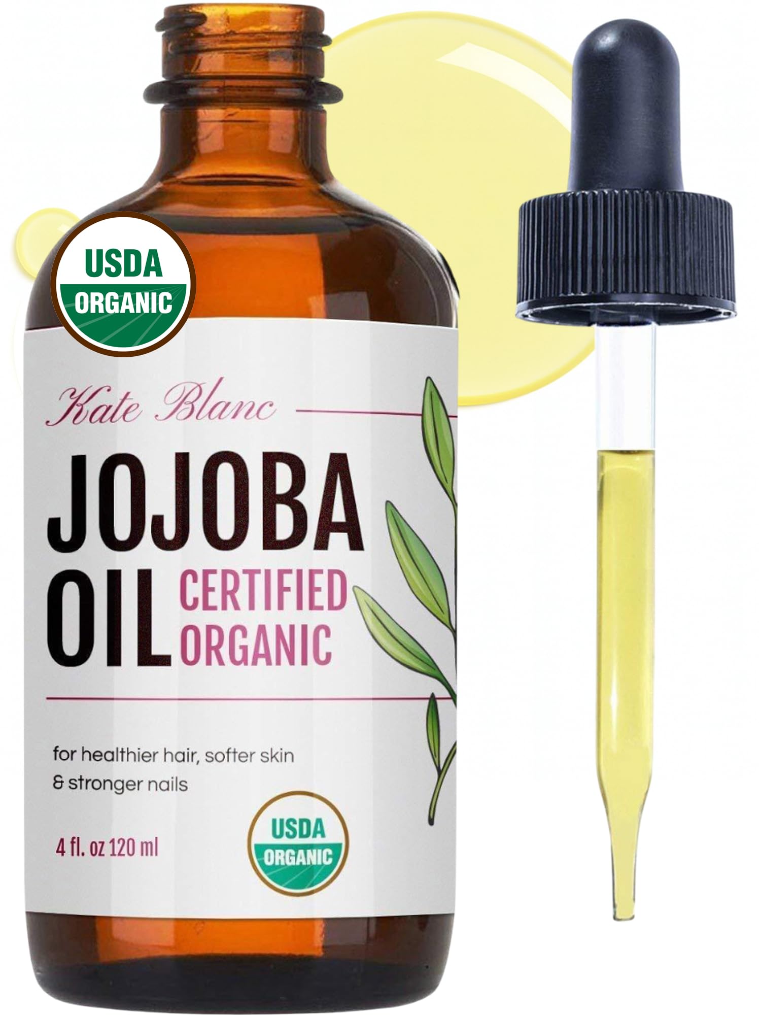 Kate Blanc Cosmetics Organic Jojoba Oil for Hair, Skin, Face, - Product Imagery