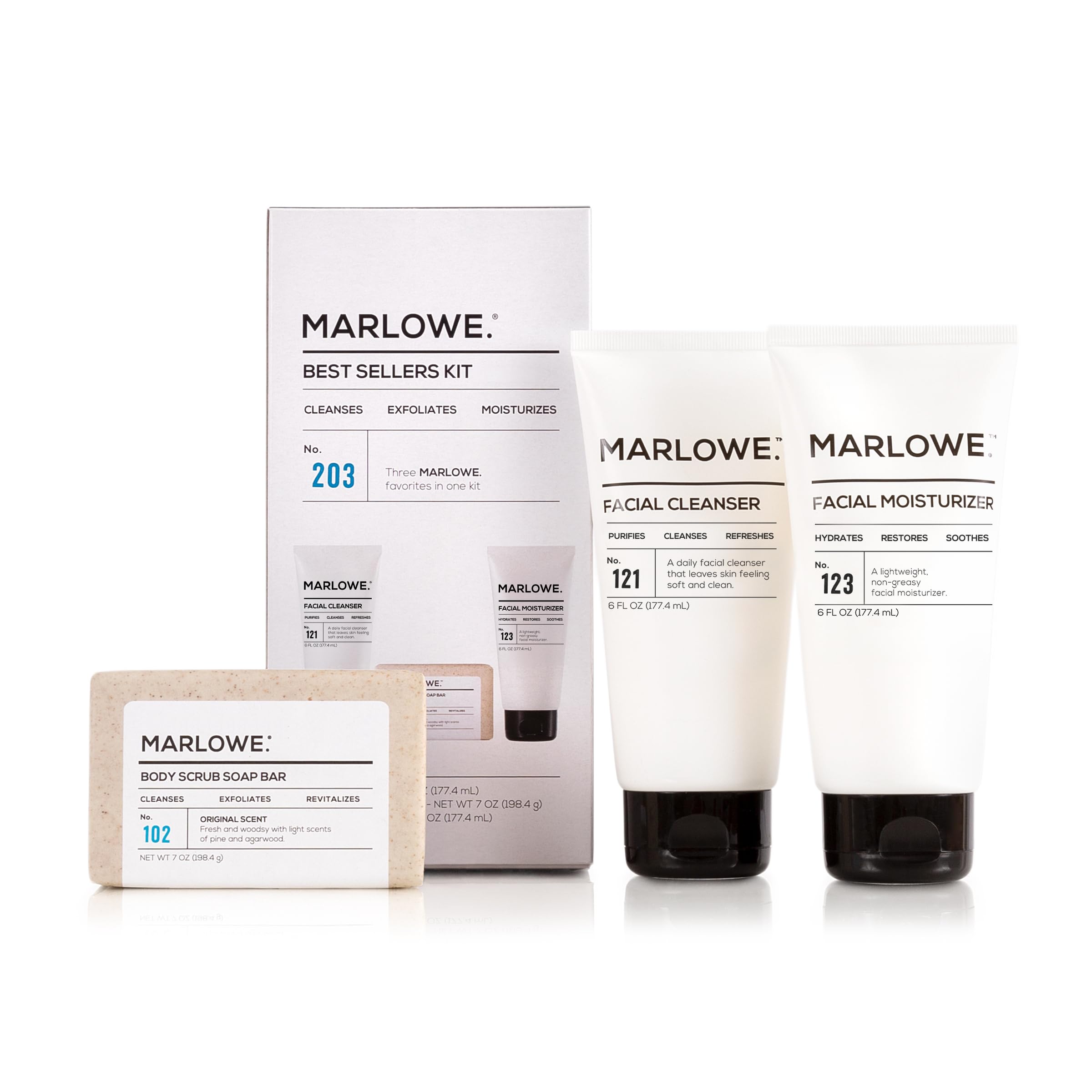 MARLOWE. Men's Skin Care Set, Best Sellers Kit, Soap, Cleanser, - Product Imagery