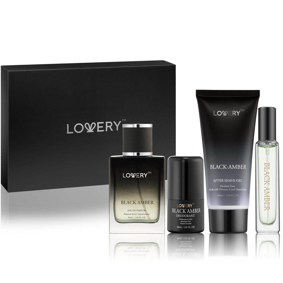 LOVERY Mens Gifts Black Amber Mens Perfume 4 in 1 Deodorant - LOVERY Official Imagery - 2
