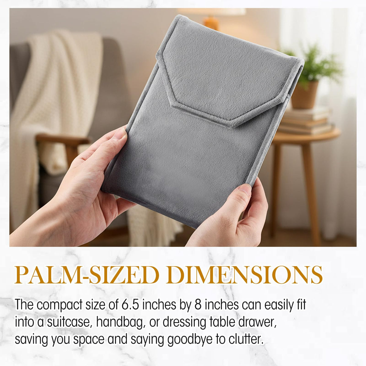 Kenning 6 Pcs Velvet Necklace Display Folder Travel Jewelry Case, Gray – back view and specifications
