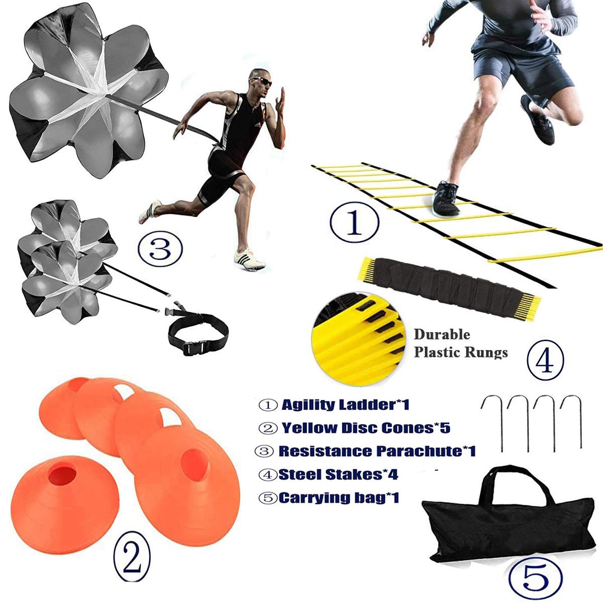 XINXIANG Agility Ladder, Speed Training, Soccer Agility Speed Training Equipment, 20ft Agility Ladder, 6 Soccer Cones, R